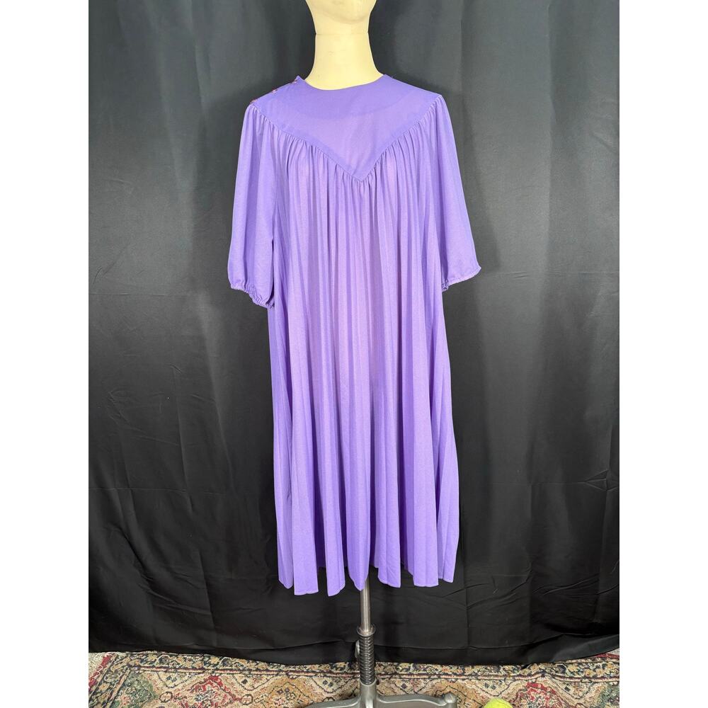 Vintage Lilac Plus Size Smock Dress Short Sleeves, Pleated Frock